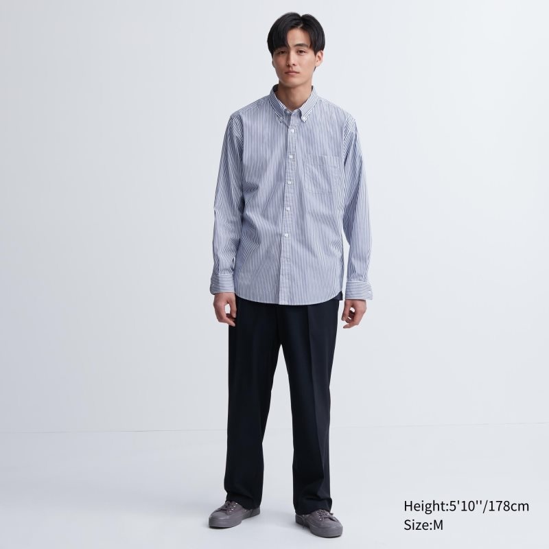 Orange Uniqlo Extra Fine Cotton Broadcloth Striped Long-sleeve Men Shirts | 1950235