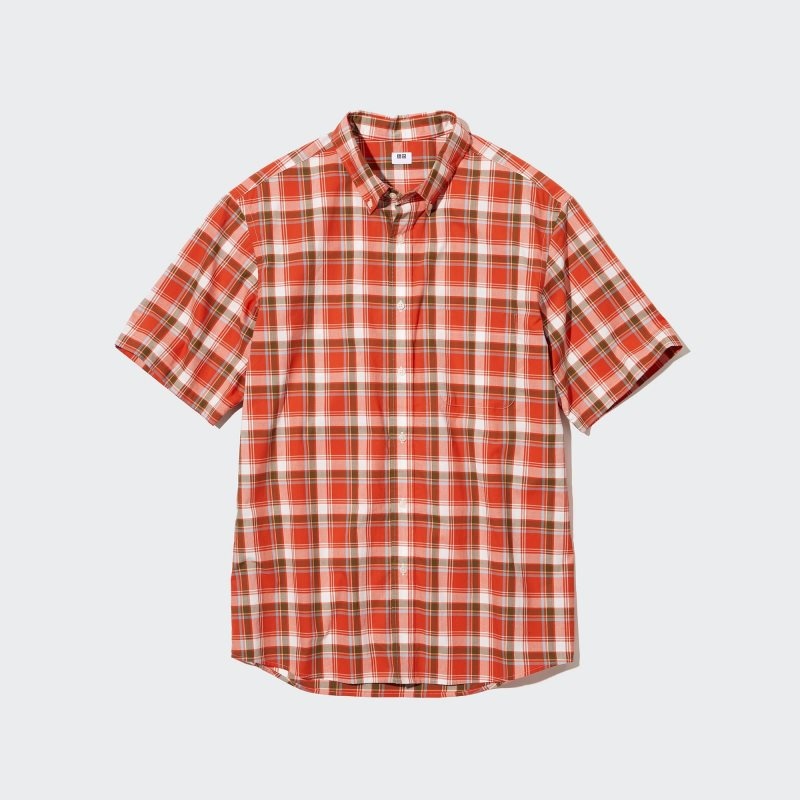 Orange Uniqlo Extra Fine Cotton Short-sleeve Men Shirts | 7946984