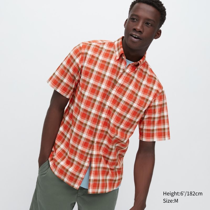 Orange Uniqlo Extra Fine Cotton Short-sleeve Men Shirts | 7946984