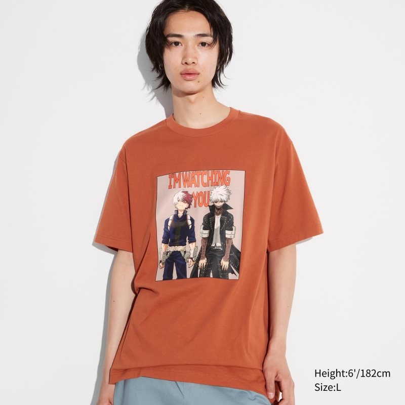 Orange Uniqlo My Hero Academia Ut Short-sleeve Graphic Men T Shirts | 7486467