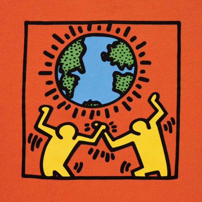 Orange Uniqlo PEACE FOR ALL Short-Sleeve Graphic Keith Haring Women T Shirts | 7014432