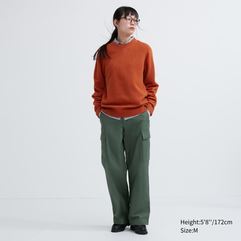 Orange Uniqlo Premium Lambswool Crew Neck Long Sleeve Men Sweaters | 69383
