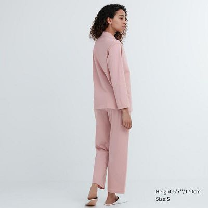 Pink Uniqlo AIRism Cotton Long-Sleeve Women Pajamas | 5668096