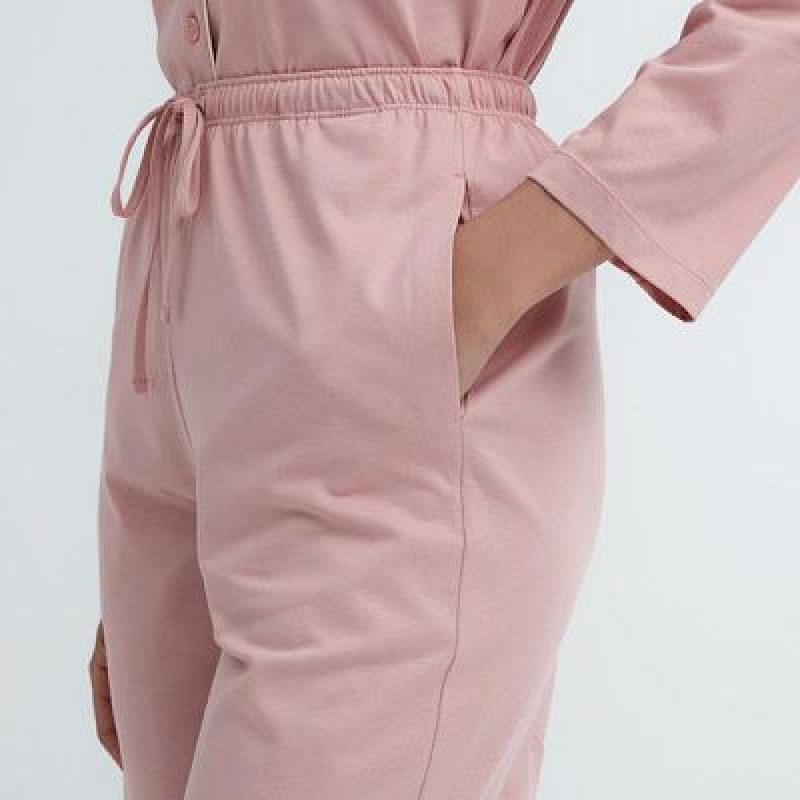Pink Uniqlo AIRism Cotton Long-Sleeve Women Pajamas | 5668096