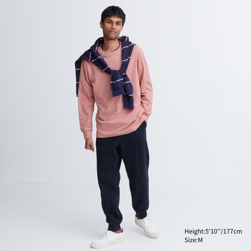 Pink Uniqlo Airism Cotton Uv Protection Crew Neck Long-sleeve Men T Shirts | 4056932