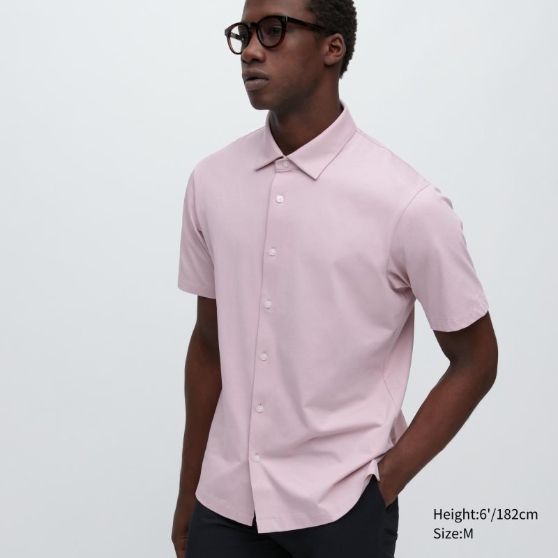 Pink Uniqlo Airism Full Open Short-sleeve Men Polo Shirts | 5676457
