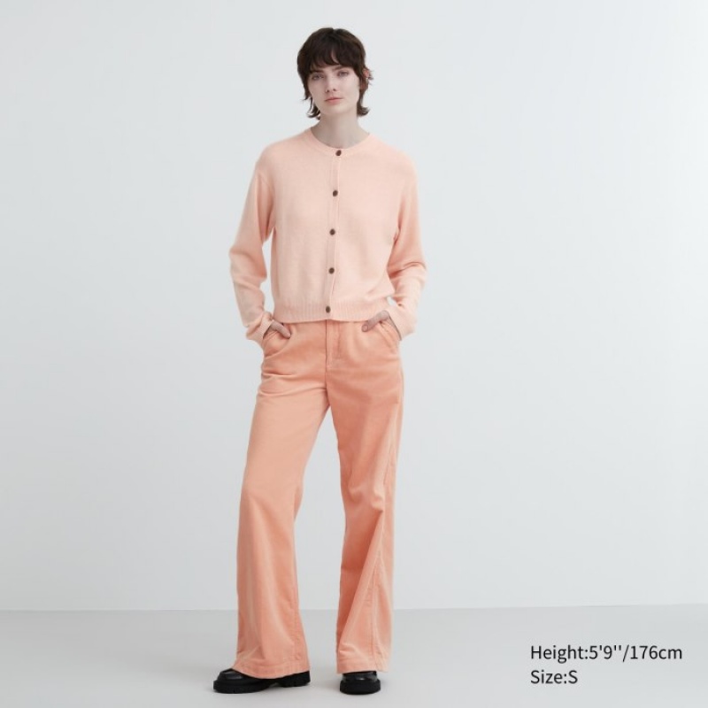 Pink Uniqlo Cashmere Crew Neck Long-Sleeve Short Women Cardigan | 3790854