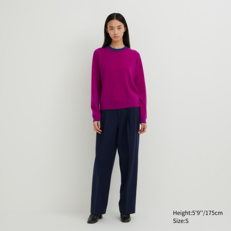 Pink Uniqlo Cashmere Crew Neck Long-sleeve Women Sweaters | 8040924