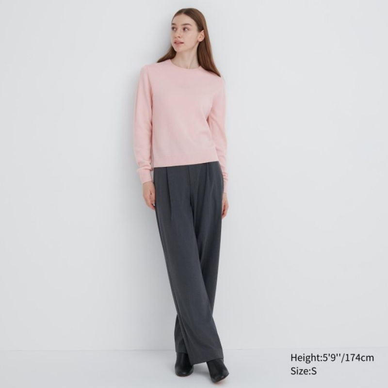 Pink Uniqlo Cashmere Crew Neck Long-sleeve Women Sweaters | 8150319