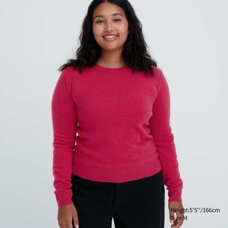 Pink Uniqlo Cashmere Crew Neck Long-sleeve Women Sweaters | 8150319