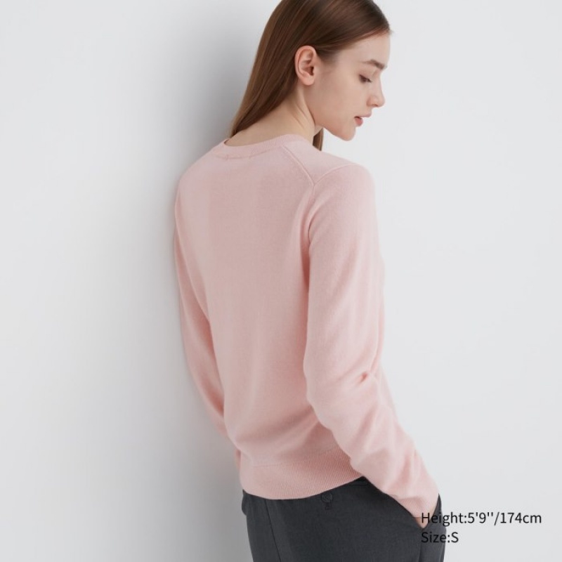 Pink Uniqlo Cashmere Crew Neck Long-sleeve Women Sweaters | 1959608