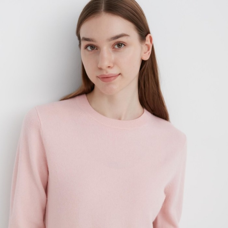 Pink Uniqlo Cashmere Crew Neck Long-sleeve Women Sweaters | 1959608