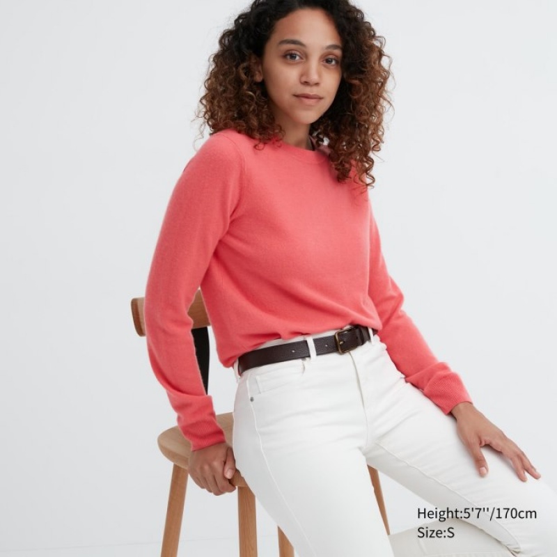 Pink Uniqlo Cashmere Crew Neck Long-sleeve Women Sweaters | 1959608