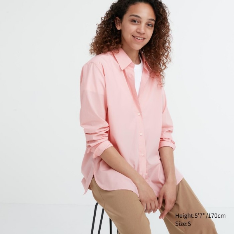 Pink Uniqlo Cotton Long-Sleeve Women Shirts | 5803163