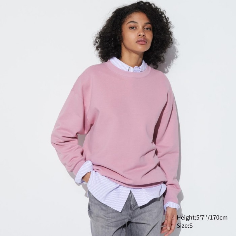 Pink Uniqlo Crew Neck Long-Sleeve Women Sweatshirts | 5512931