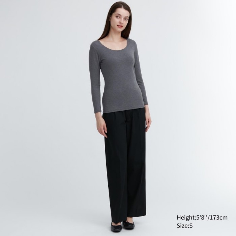 Pink Uniqlo HEATTECH Cotton Scoop Neck Long-Sleeve Women T Shirts | 8063646