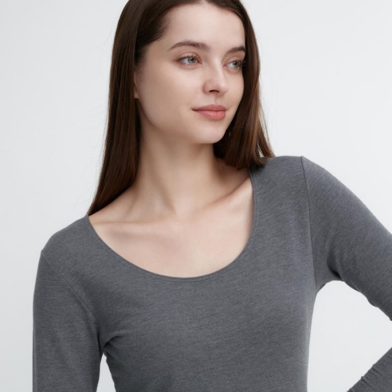 Pink Uniqlo HEATTECH Cotton Scoop Neck Long-Sleeve Women T Shirts | 8063646