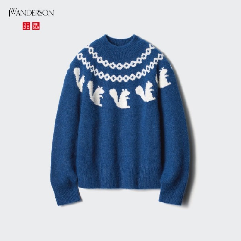 Pink Uniqlo Jacquard Crew Neck Long-Sleeve Women Sweaters | 4730749