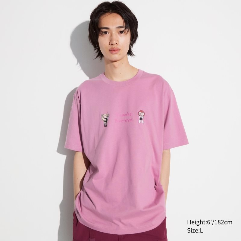 Pink Uniqlo My Hero Academia Ut Short-sleeve Graphic Men T Shirts | 7679354