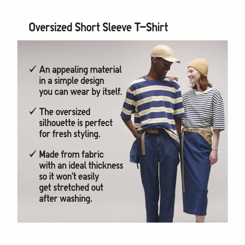 Pink Uniqlo Oversized Striped Half-sleeve Men T Shirts | 7025133