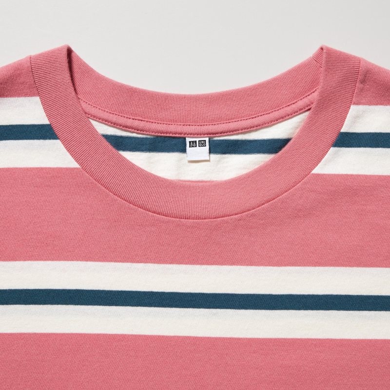 Pink Uniqlo Oversized Striped Half-sleeve Men T Shirts | 7025133