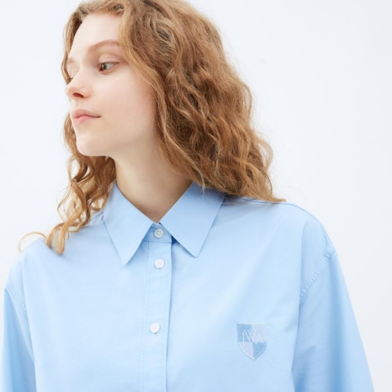 Pink Uniqlo Oxford Long-Sleeve Long Women Shirts | 7453480