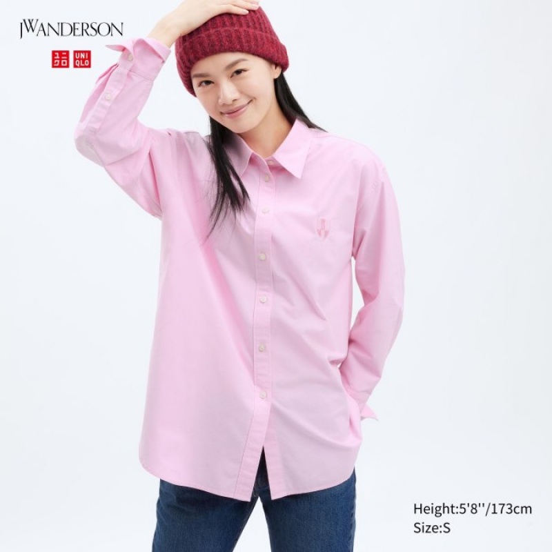 Pink Uniqlo Oxford Long-Sleeve Long Women Shirts | 7453480