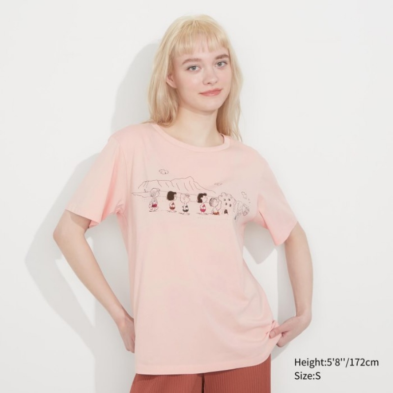 Pink Uniqlo Peanuts Hawaii UT Short-Sleeve Women T Shirts | 2157412