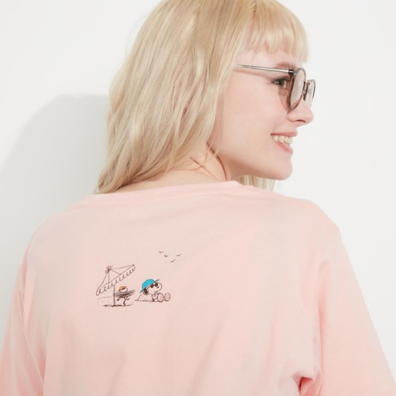 Pink Uniqlo Peanuts Hawaii UT Short-Sleeve Women T Shirts | 2157412