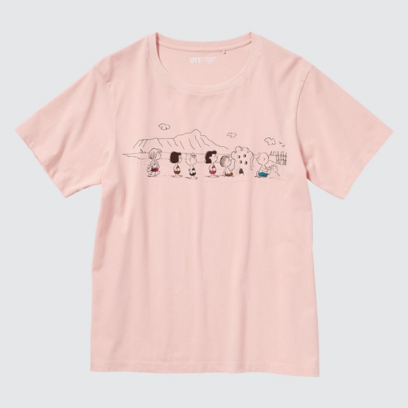 Pink Uniqlo Peanuts Hawaii UT Short-Sleeve Women T Shirts | 2157412
