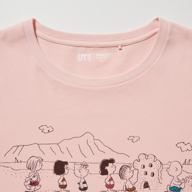 Pink Uniqlo Peanuts Hawaii UT Short-Sleeve Women T Shirts | 2157412