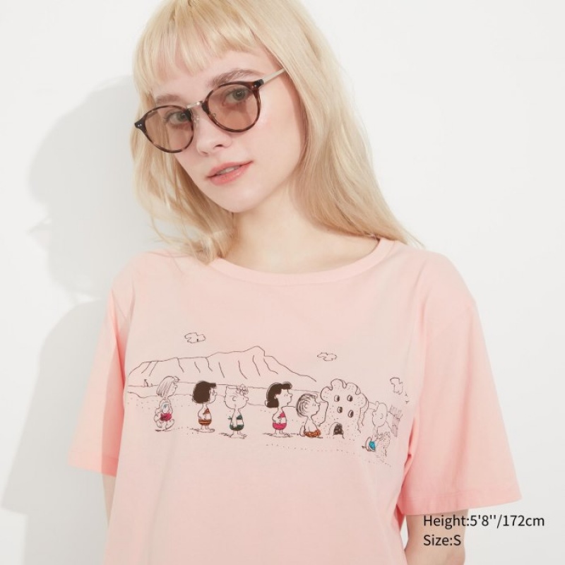 Pink Uniqlo Peanuts Hawaii UT Short-Sleeve Women T Shirts | 2157412