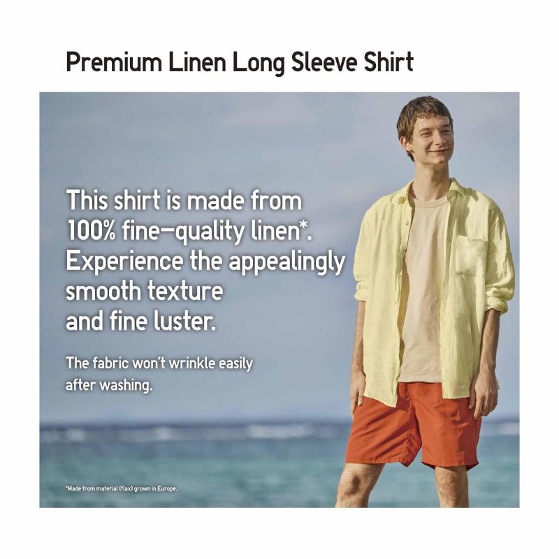 Pink Uniqlo Premium Linen Long-sleeve Men Shirts | 5221865