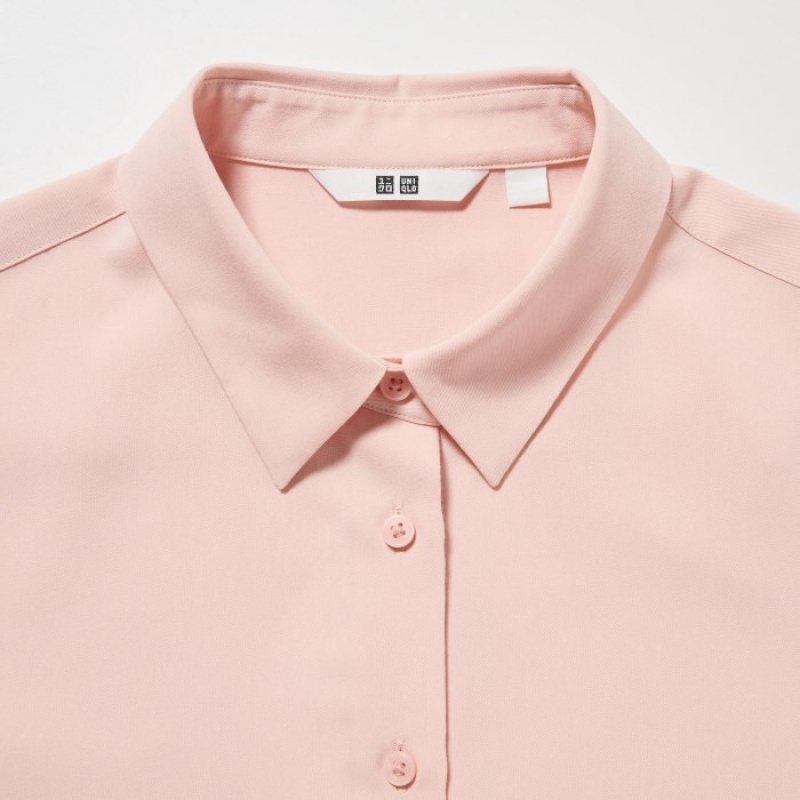 Pink Uniqlo Rayon Long-Sleeve Women Blouse | 7212547