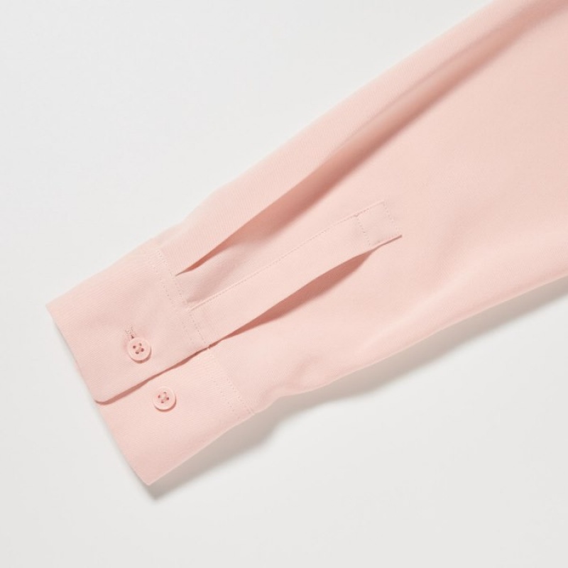 Pink Uniqlo Rayon Long-Sleeve Women Blouse | 7212547