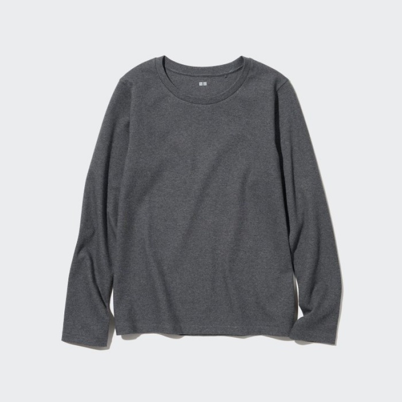 Pink Uniqlo Smooth Stretch Cotton Crew Neck Long-Sleeve Women T Shirts | 4167598