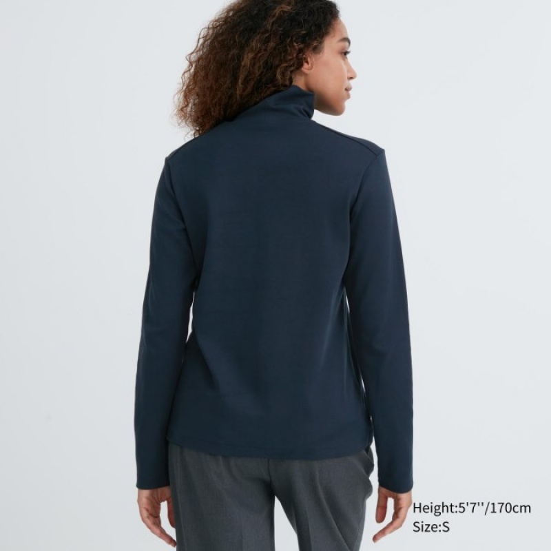 Pink Uniqlo Smooth Stretch Cotton Turtleneck Long-Sleeve Women T Shirts | 9650170