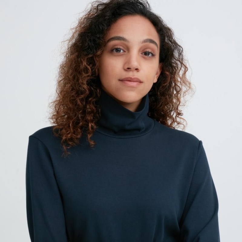 Pink Uniqlo Smooth Stretch Cotton Turtleneck Long-Sleeve Women T Shirts | 9650170