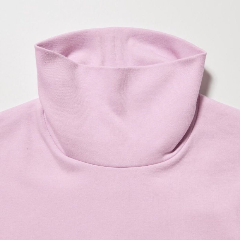 Pink Uniqlo Smooth Stretch Cotton Turtleneck Long-Sleeve Women T Shirts | 9650170