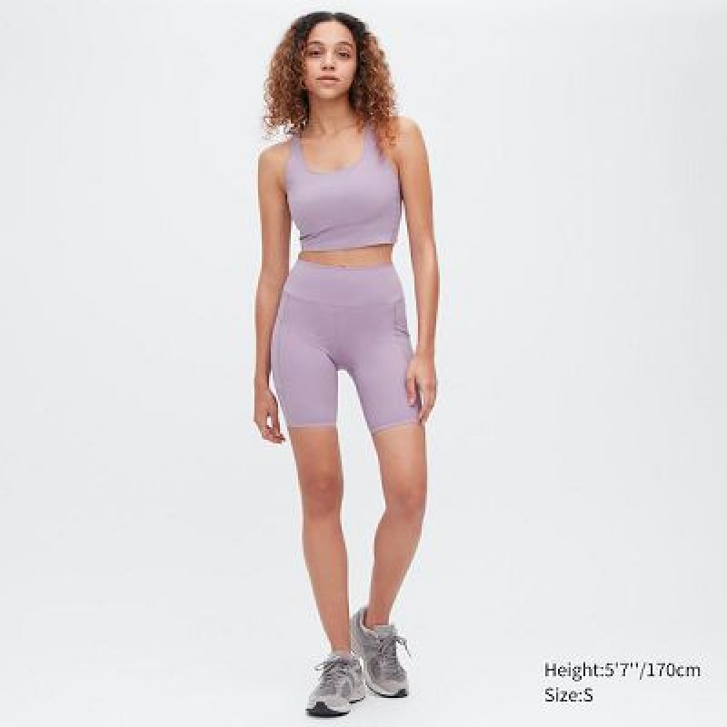 Purple Uniqlo AIRism Soft Pocket Biker Women Shorts | 4973900