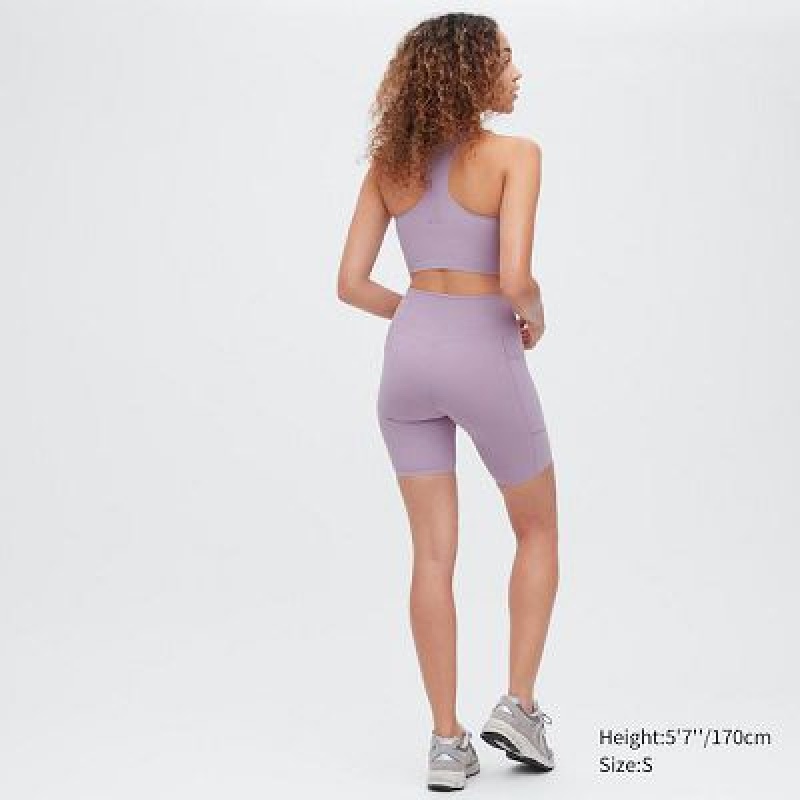 Purple Uniqlo AIRism Soft Pocket Biker Women Shorts | 4973900