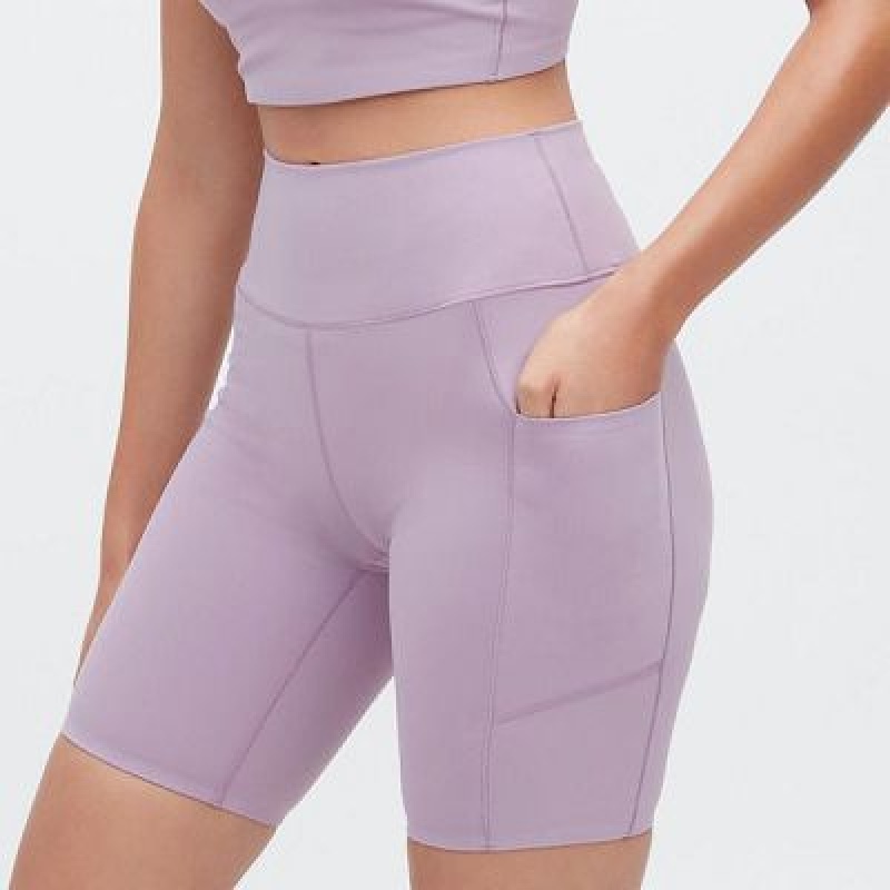 Purple Uniqlo AIRism Soft Pocket Biker Women Shorts | 4973900