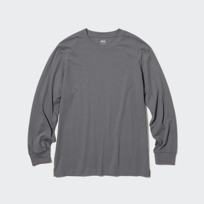 Purple Uniqlo Airism Cotton Uv Protection Crew Neck Long-sleeve Women T Shirts | 4592425