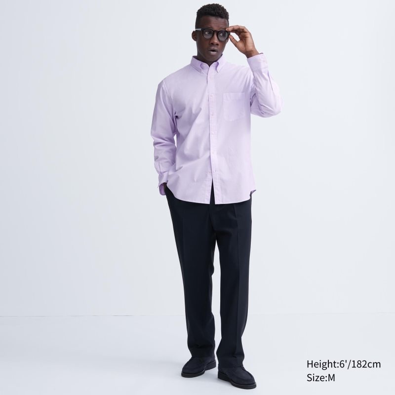 Purple Uniqlo Extra Fine Cotton Broadcloth Long-sleeve Men Shirts | 7820507