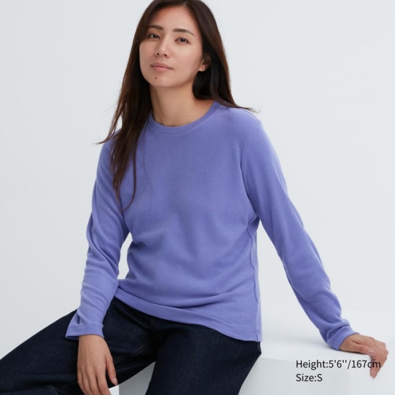 Purple Uniqlo HEATTECH Fleece Crew Neck Long-Sleeve Women T Shirts | 6593514