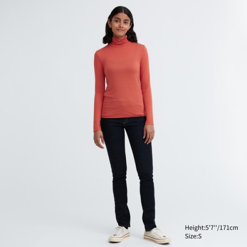 Purple Uniqlo HEATTECH Ultra Light Turtleneck Long-Sleeve Women T Shirts | 123039