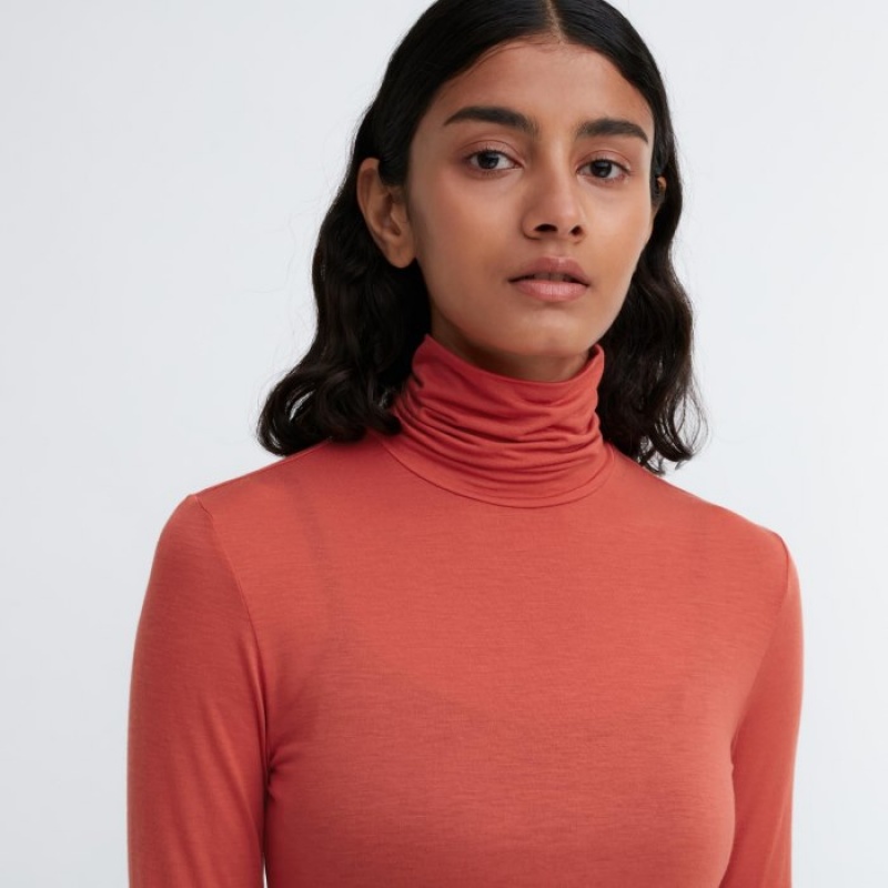Purple Uniqlo HEATTECH Ultra Light Turtleneck Long-Sleeve Women T Shirts | 123039
