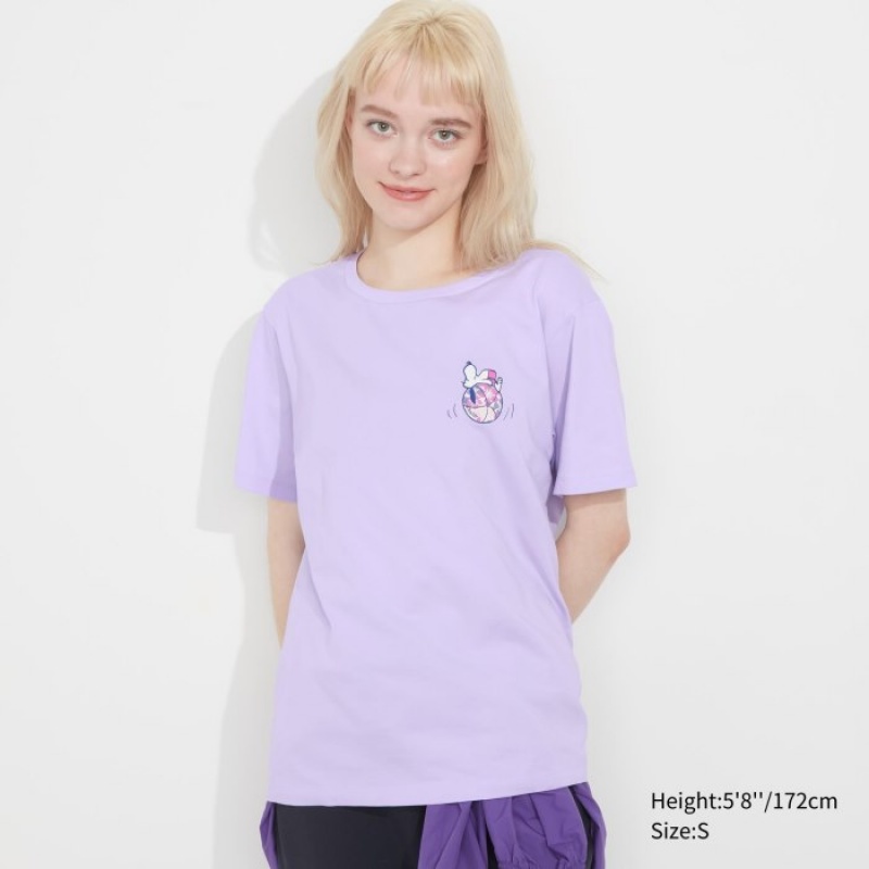Purple Uniqlo Peanuts Hawaii UT Short-Sleeve Women T Shirts | 1624509
