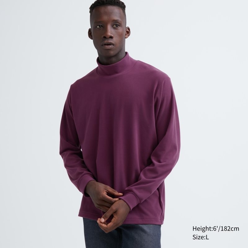 Purple Uniqlo Smooth Fleece Mock Neck Men T Shirts | 2072155