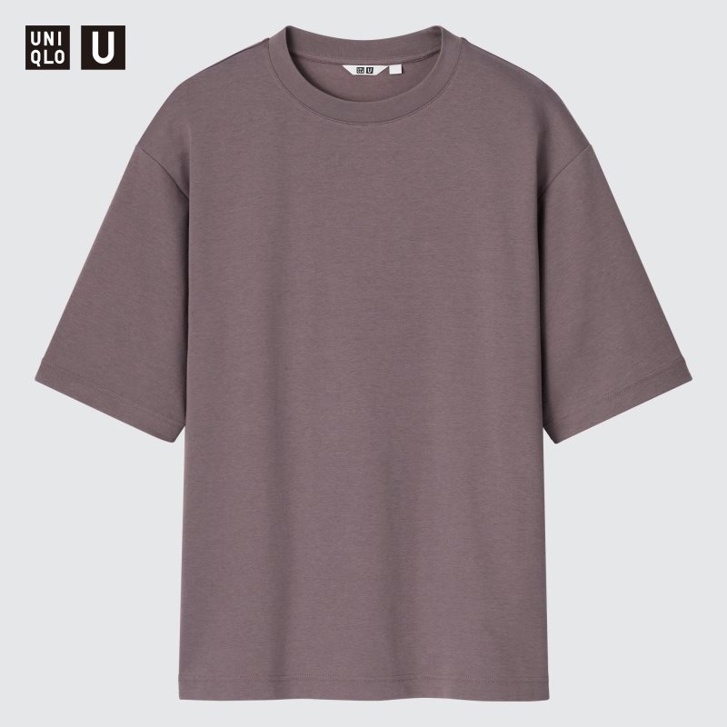 Purple Uniqlo U AIRism Cotton Oversized Crew Neck Half-Sleeve Men T Shirts | 1666710